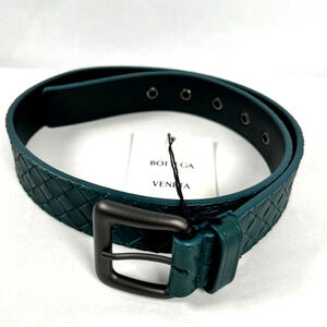 Bottega Veneta Cintura Calf Leather Intrecciato Womens Green Belt 80Cm (32") NWD